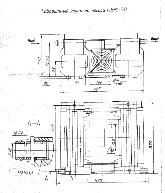 Габаритные размеры мембранных насосов НВМ-40